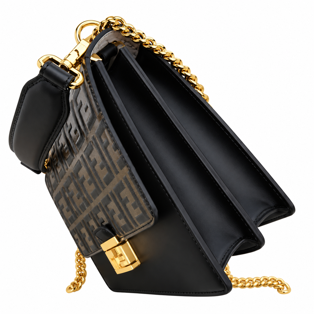 Fendi FF Hobo Shoulder Bag – Jacquard Canvas & Leather Trim, Flap Closure, 25cm