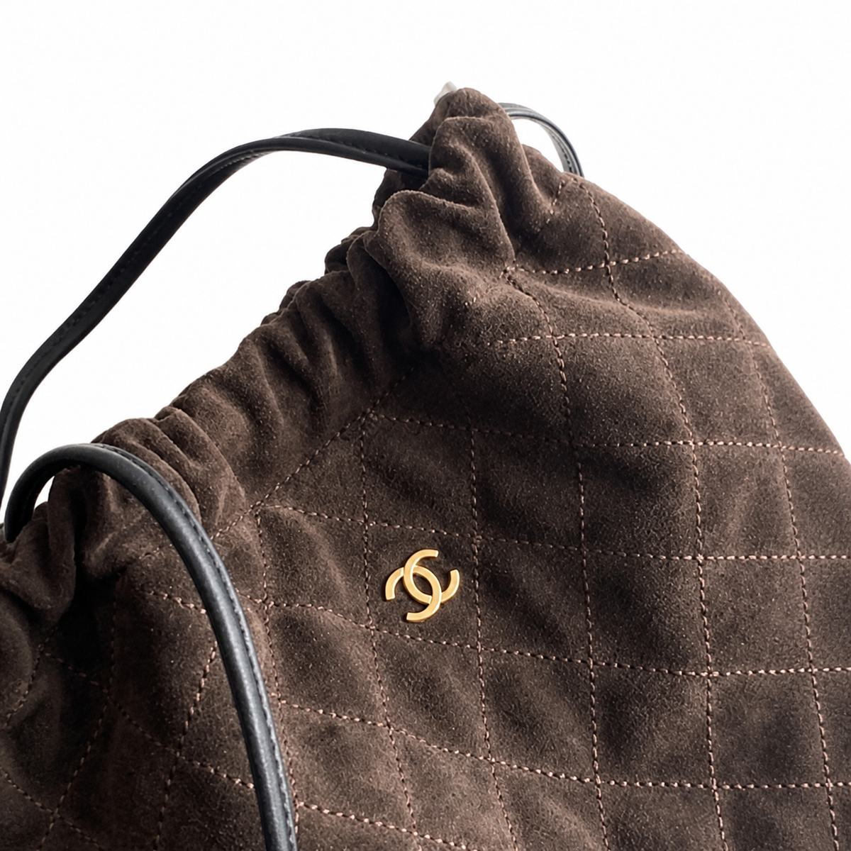 Chanel Quilted Suede Drawstring Bucket Bag Chocolate Gold Hardware