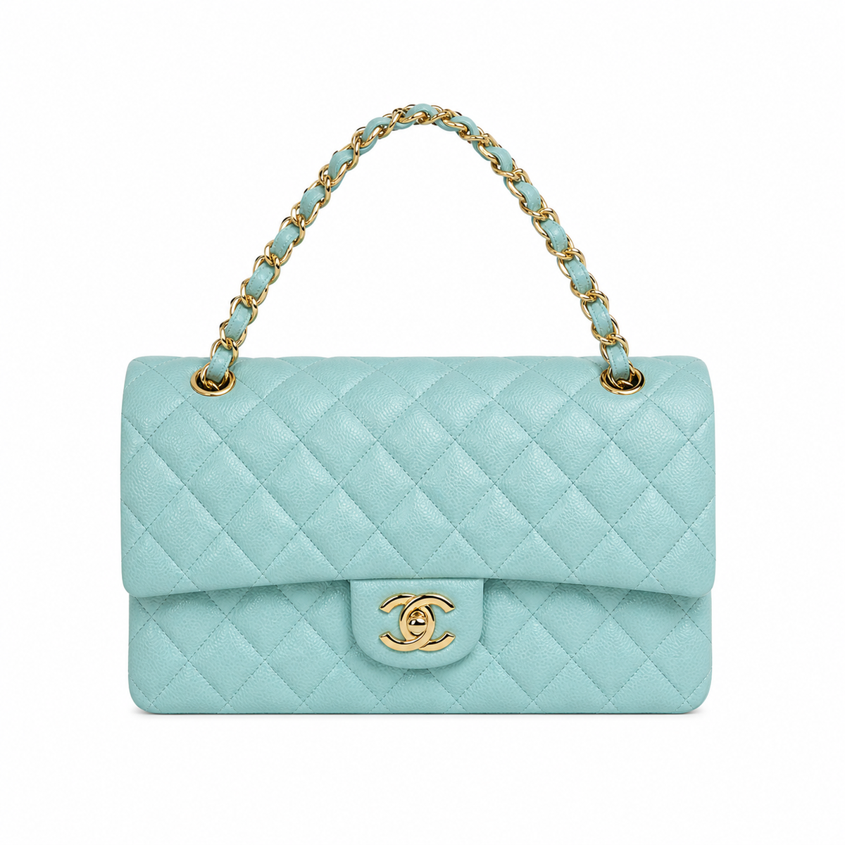 Chanel Classic Quilted Flap Bag | CC Turn-Lock Gold Chain Diamond Quilted — 15.5x25.5cm