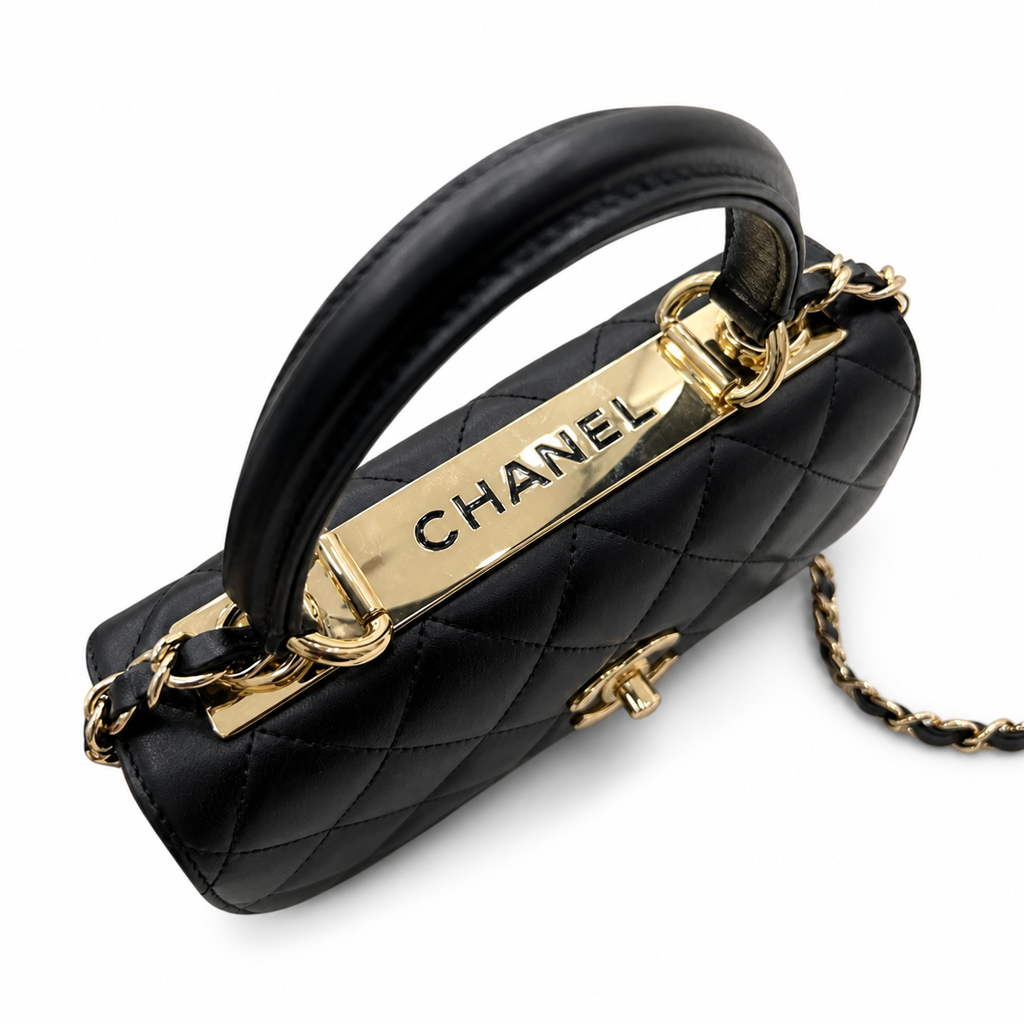 Chanel Trendy CC Small Top Handle Flap Bag Black Lambskin Gold