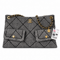 Chanel 24A Quilted Tweed Shopping Bag Grey 25.5×38×10.5cm