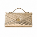 Chanel Champagne Gold Crinkled Metallic Envelope Bag | Chevron Quilting & Gold CC Turn-Lock