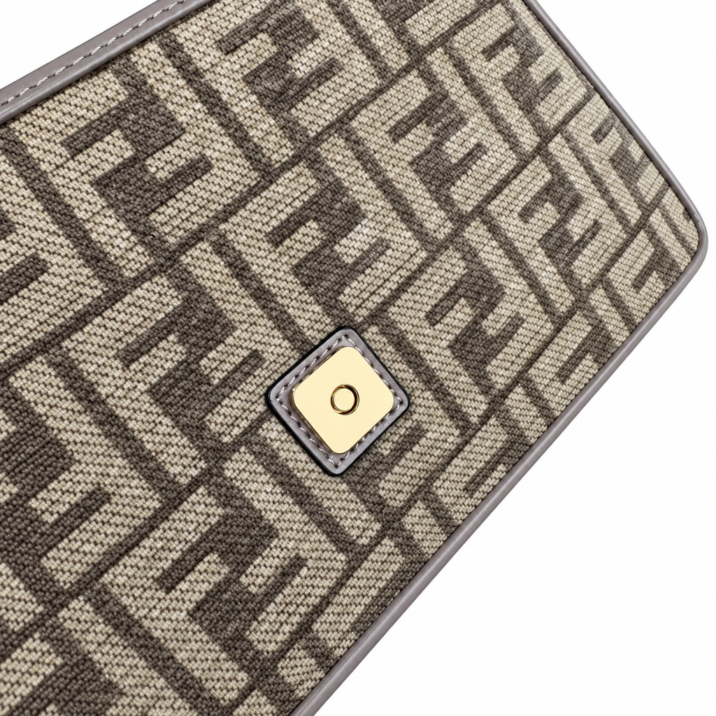 Fendi FF Shoulder Bag – Jacquard Canvas & Leather Trim, Flap Closure, 24cm