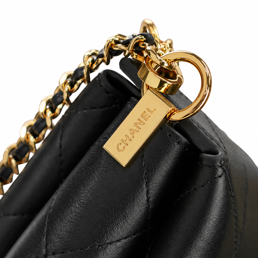 Chanel Black Quilted Lambskin Hobo Bag Gold CC Chain