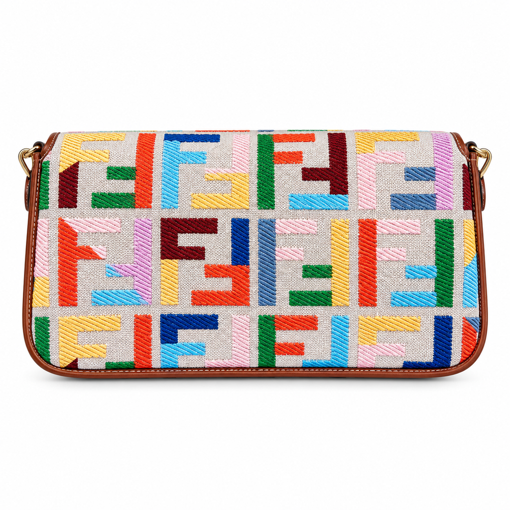 Fendi FF Shoulder Bag – Jacquard Canvas & Leather Trim, Flap Closure, 26cm