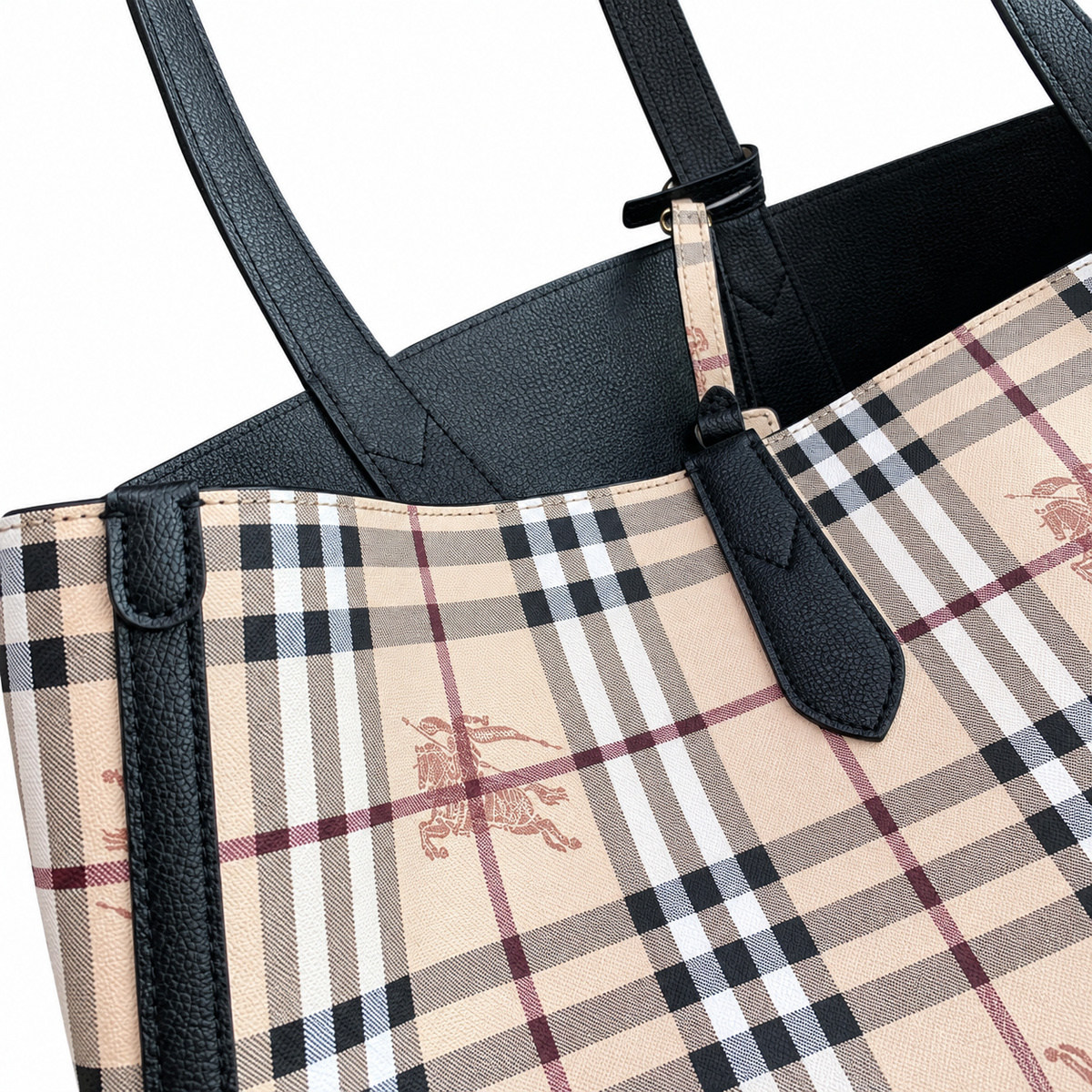 Burberry Heritage Check Wide-Opening Tote Bag