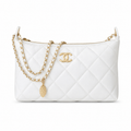 Chanel White Lambskin CC Hobo Bag Quilted Chain
