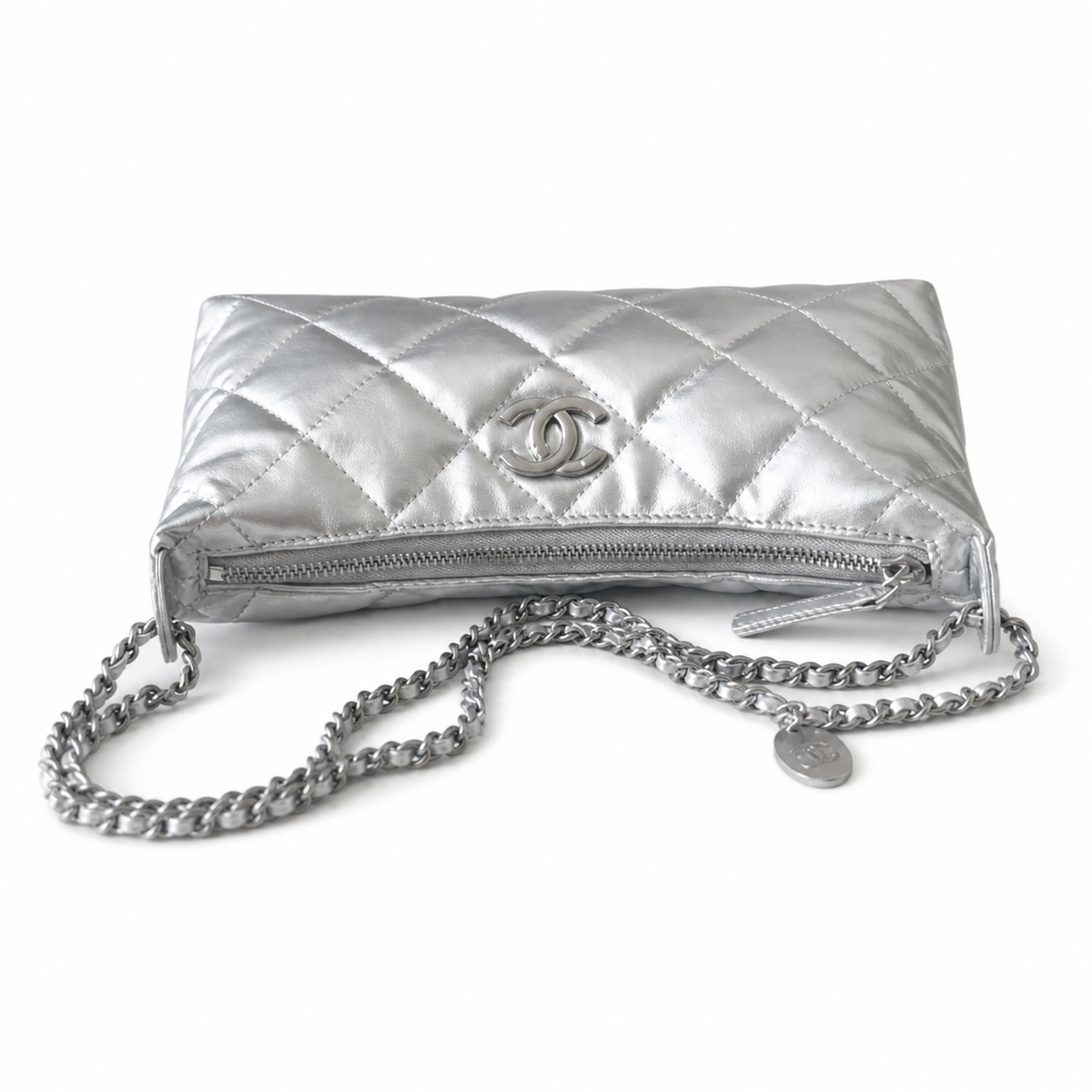 Chanel Metallic Silver CC Hobo Bag