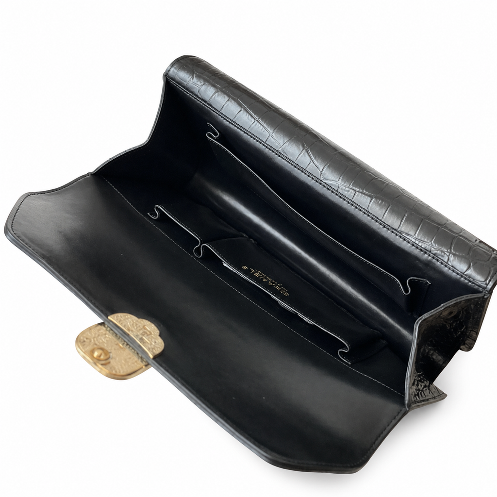 Chanel Croc-Embossed Jewel Clasp Clutch