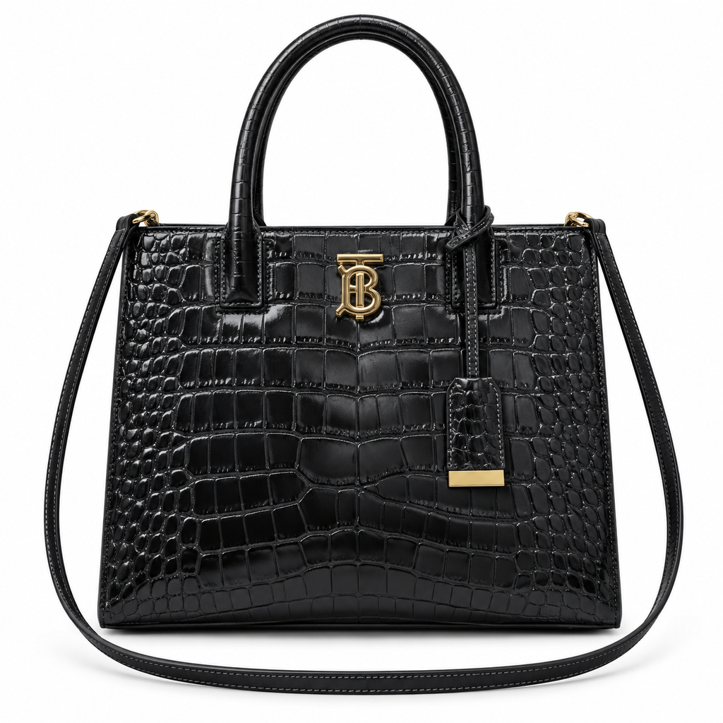 Burberry TB Monogram Black Croc-Effect Handbag