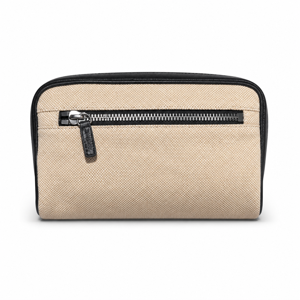 Chanel Natural Linen Camera Bag | Black CC Appliqué, Black Leather Trim & CHANEL Zip Pulls