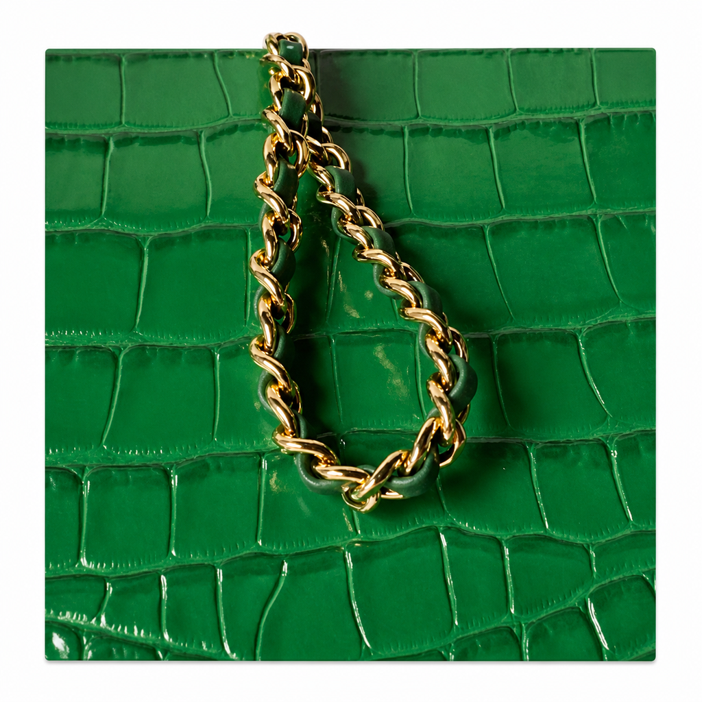Chanel Emerald Green Croc Mini Flap Top Handle Bag | Antique Gold CC — 19.6cm