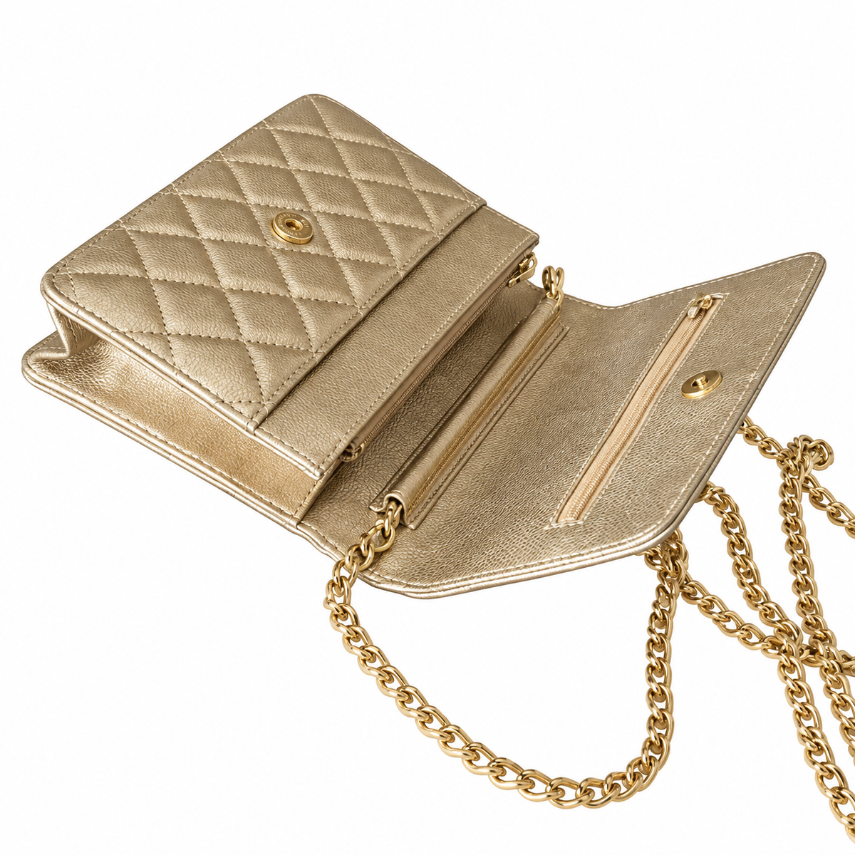 Chanel WOC Champagne Gold Quilted Lambskin Wallet on Chain