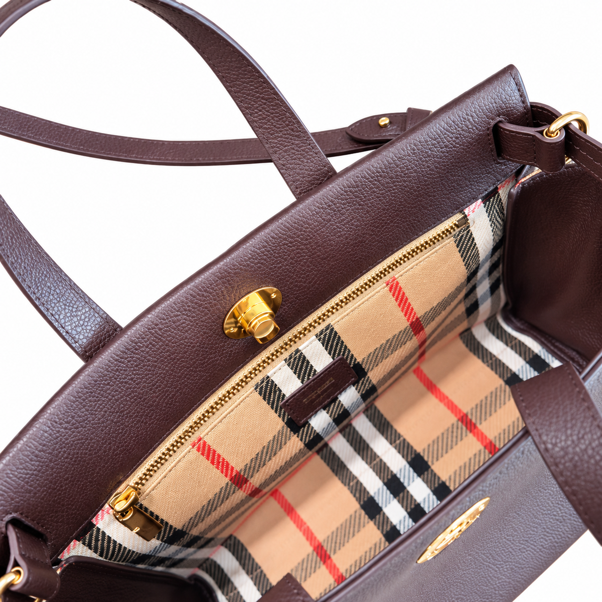 Burberry Check-Panel Dark Brown Top Handle Bag