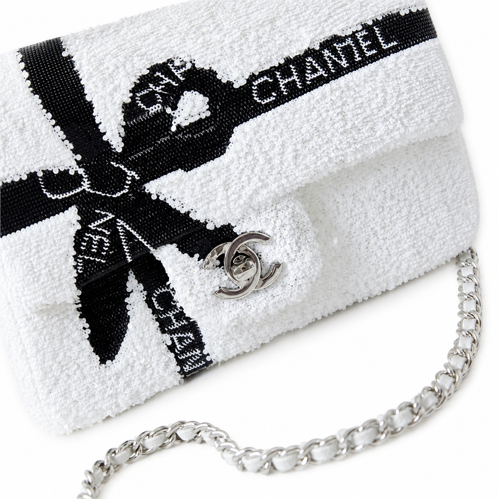 Chanel Ivory Sequin Bow Chain Crossbody Bag