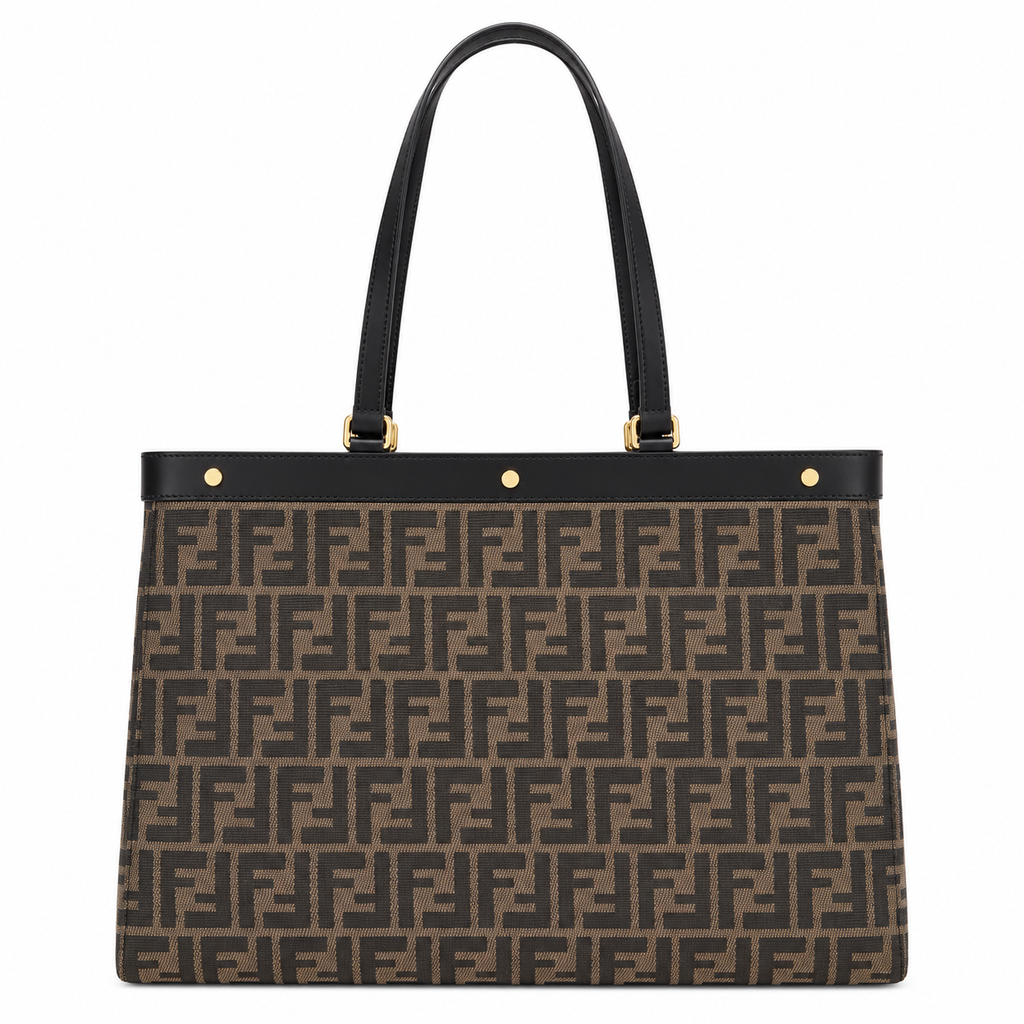 Fendi FF Jacquard Tote Bag – Black Calfskin Trim Gold Hardware