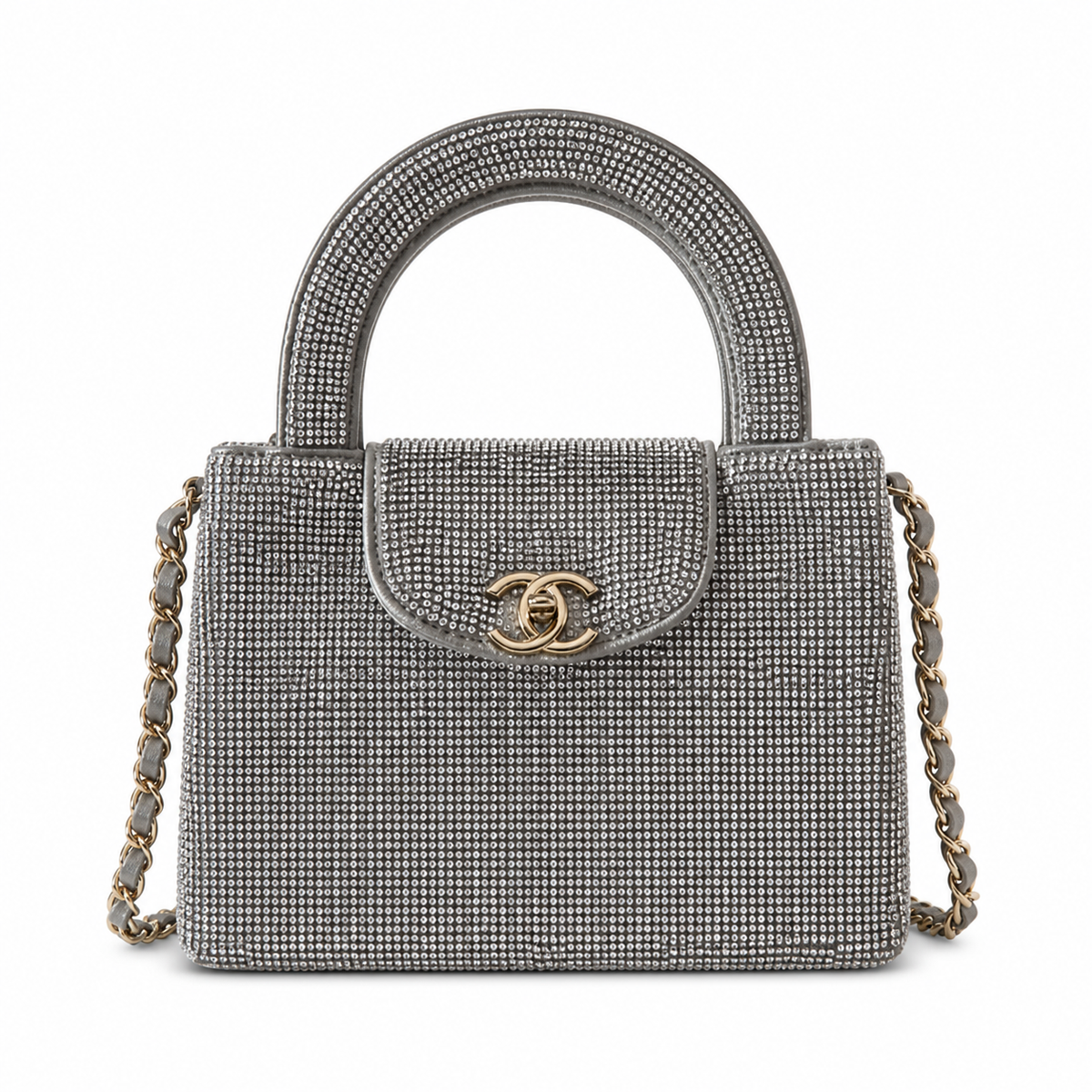 Chanel Silver Crystal Mini Shopping Bag