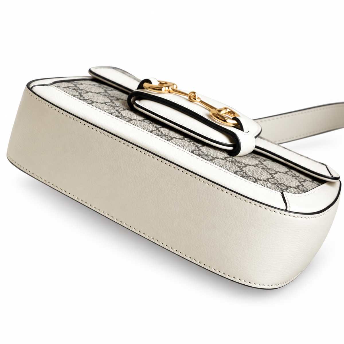 Gucci Horsebit 1955 Mini Bag in GG Supreme Canvas with White Leather Trim