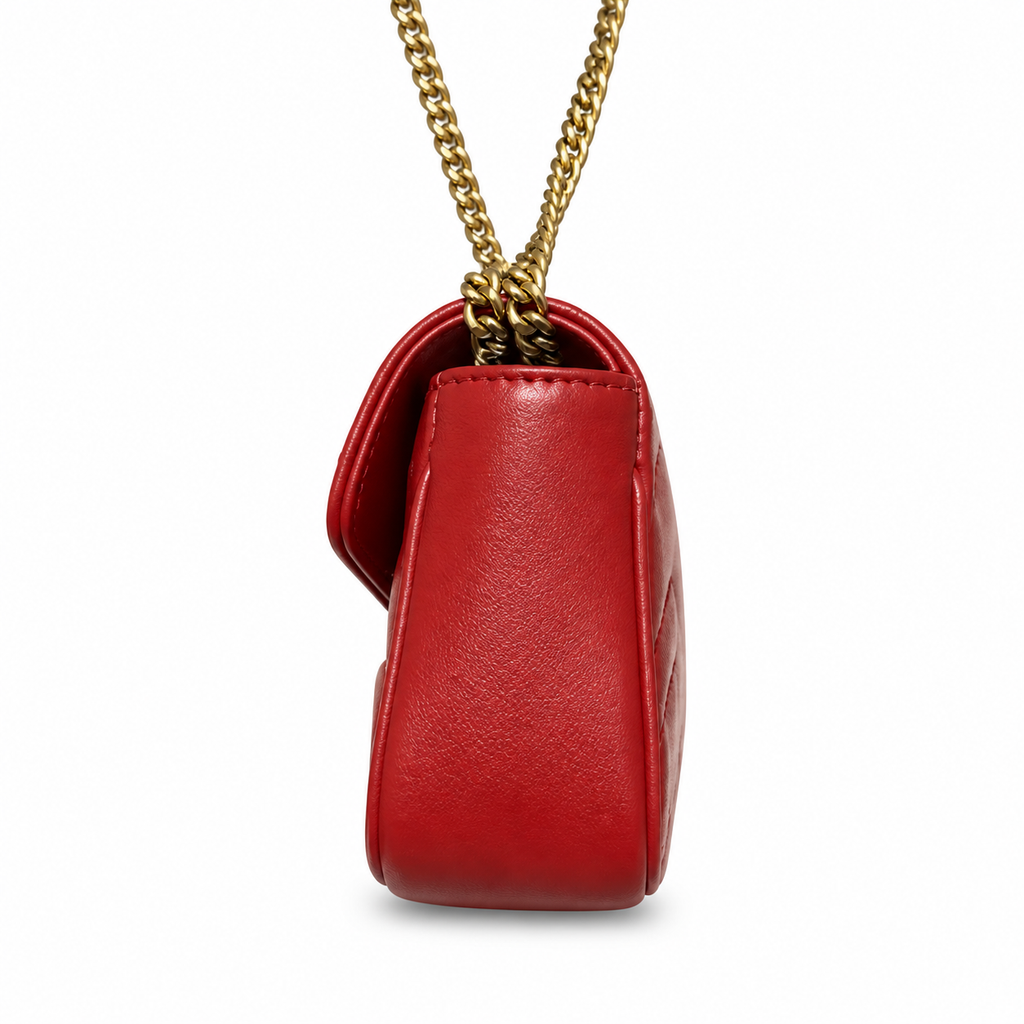 Gucci GG Marmont Super Mini Flap Bag in Hibiscus Red Matelassé