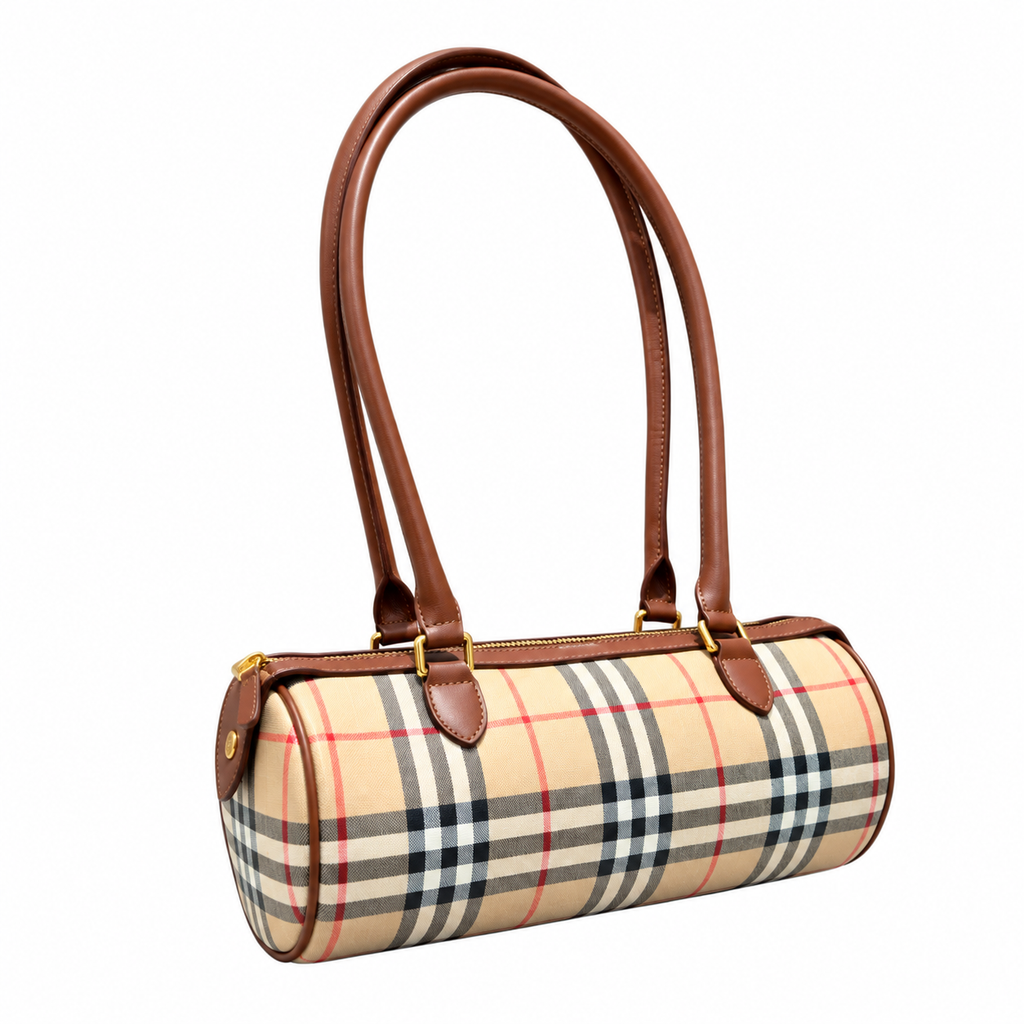 Burberry Heritage Check Barrel Shoulder Bag