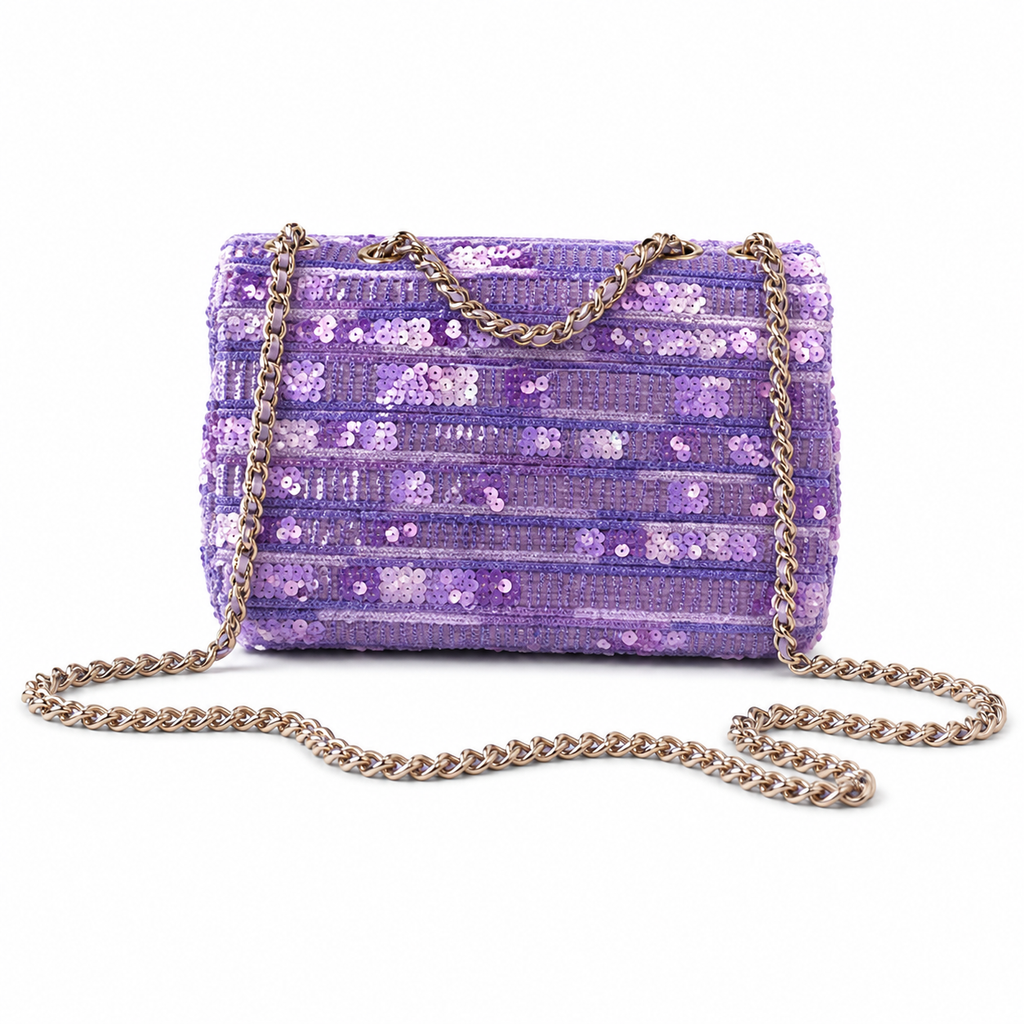 Chanel Sequin Single Flap Bag Lavender Silver Hardware