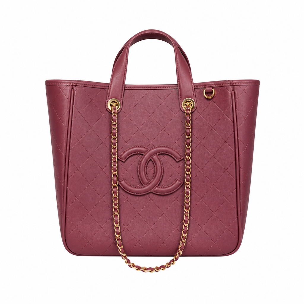 Chanel Grand Shopping Tote Burgundy CC Logo Chain Bag