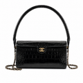 Chanel Black Croc-Embossed Patent Boxy Flap Bag | Arched Handle, Gold Turn-Lock & Chain