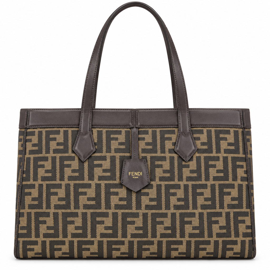 Fendi FF Large Tote Bag – Jacquard Canvas & Leather Handles, 32.5cm