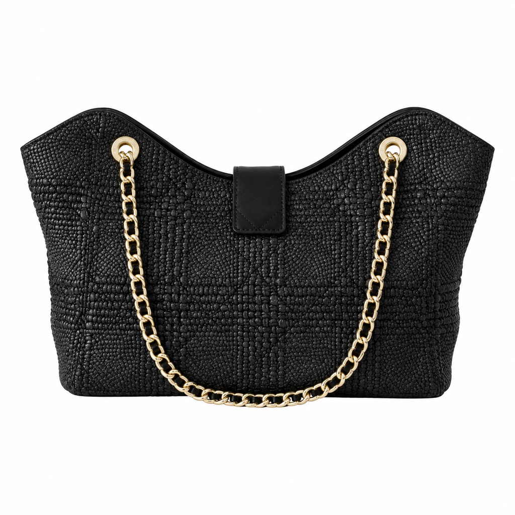 Chanel Raffia Woven CC Tote Bag Black 26×40×12cm