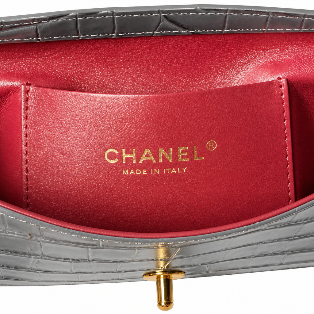 Chanel Mini Flap Croc-Embossed Black Top Handle Bag