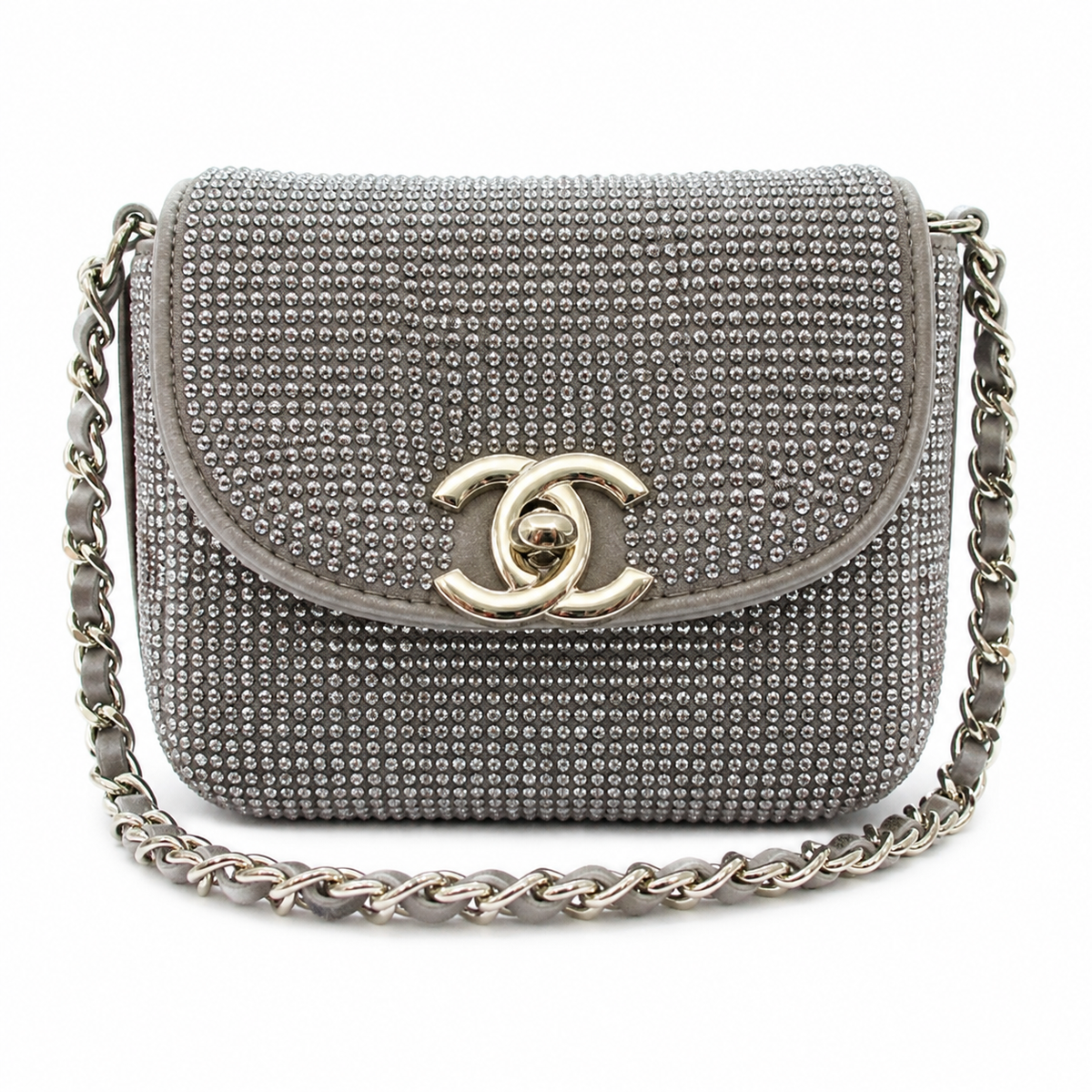Chanel Silver Crystal Mini Shopping Bag