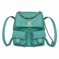 Chanel Duma Caviar Backpack | CC Turn-Lock Gold Chain Teal Green — 20.5x20cm