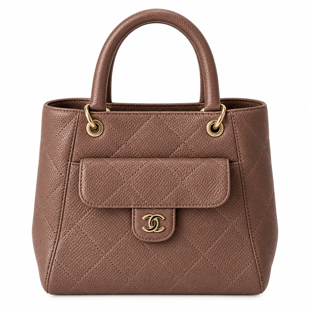 Chanel Neo Executive Caviar Tote Bag Taupe Gold 25cm