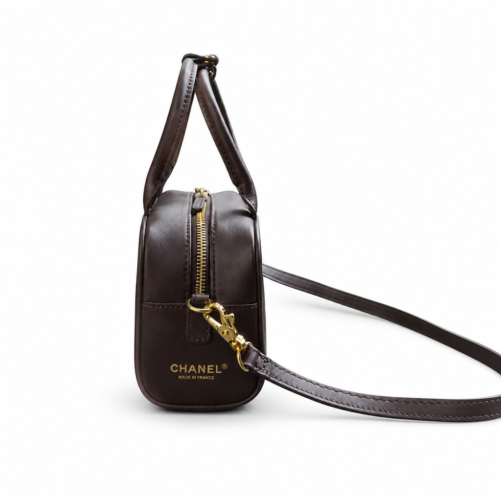 Chanel Dark Brown Smooth Calfskin Mini Bowling Bag Gold CC