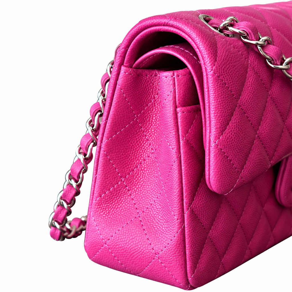 Chanel Classic Double Flap Bag Fuchsia Caviar Gold Hardware