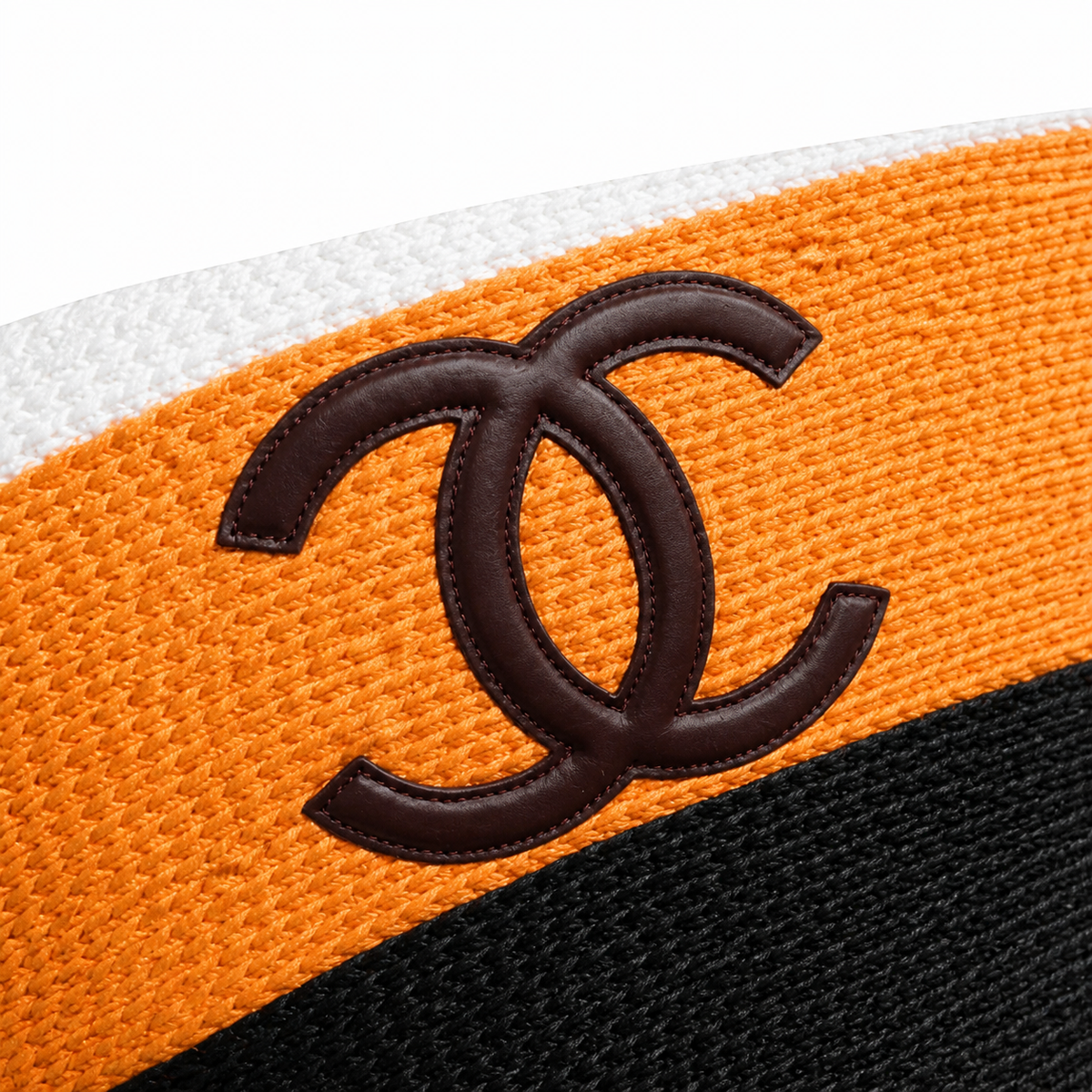 Chanel Striped Raffia Beach Tote White Orange Black CC