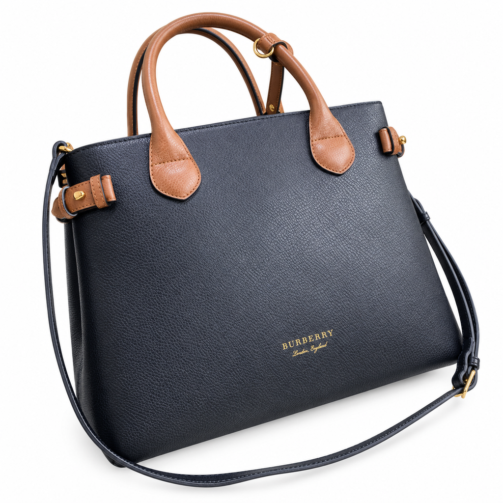 Burberry Black & Tan Refined Top Handle Bag
