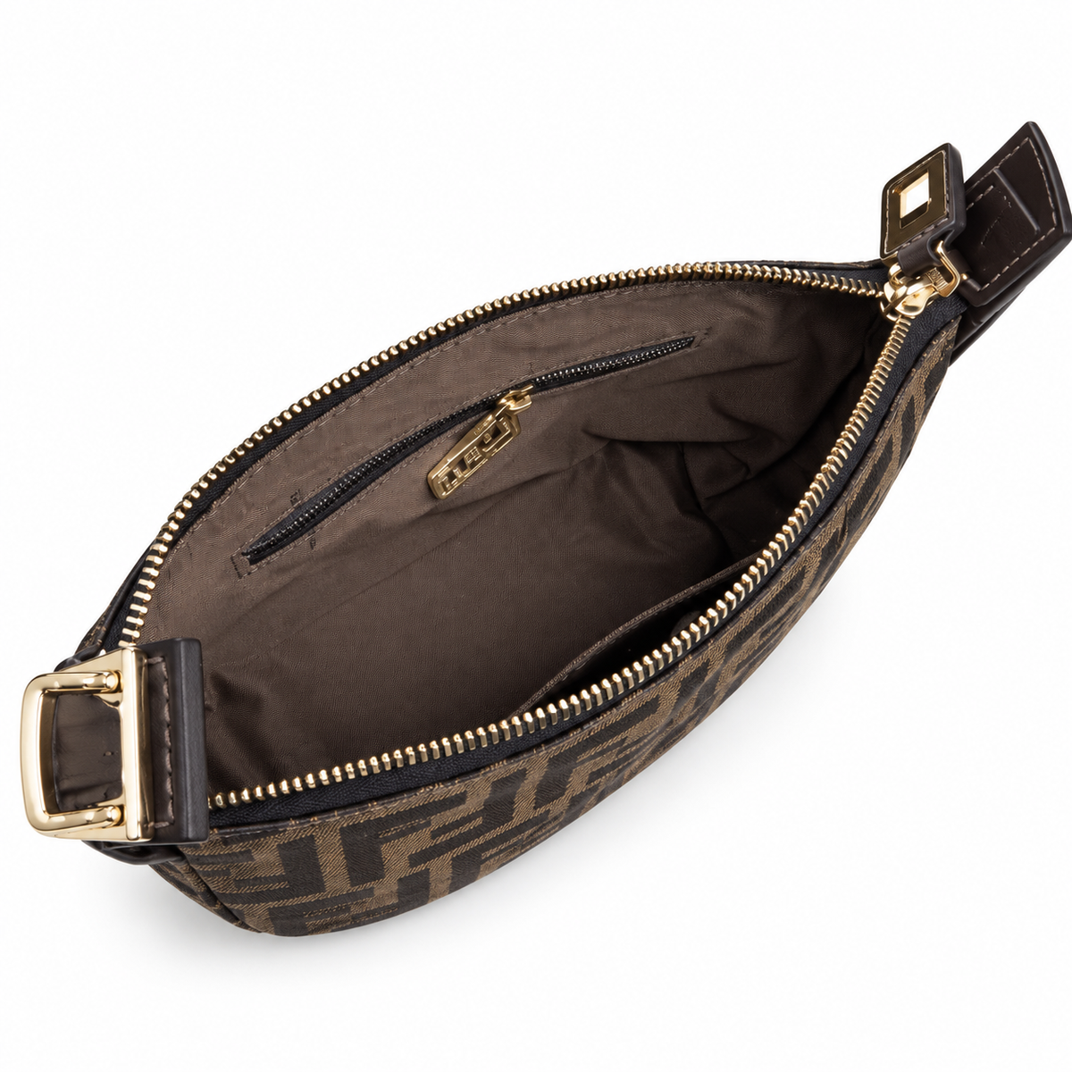 Fendi FF Mini Shoulder Bag – Jacquard Canvas & Leather Trim, Flap Closure, 15cm