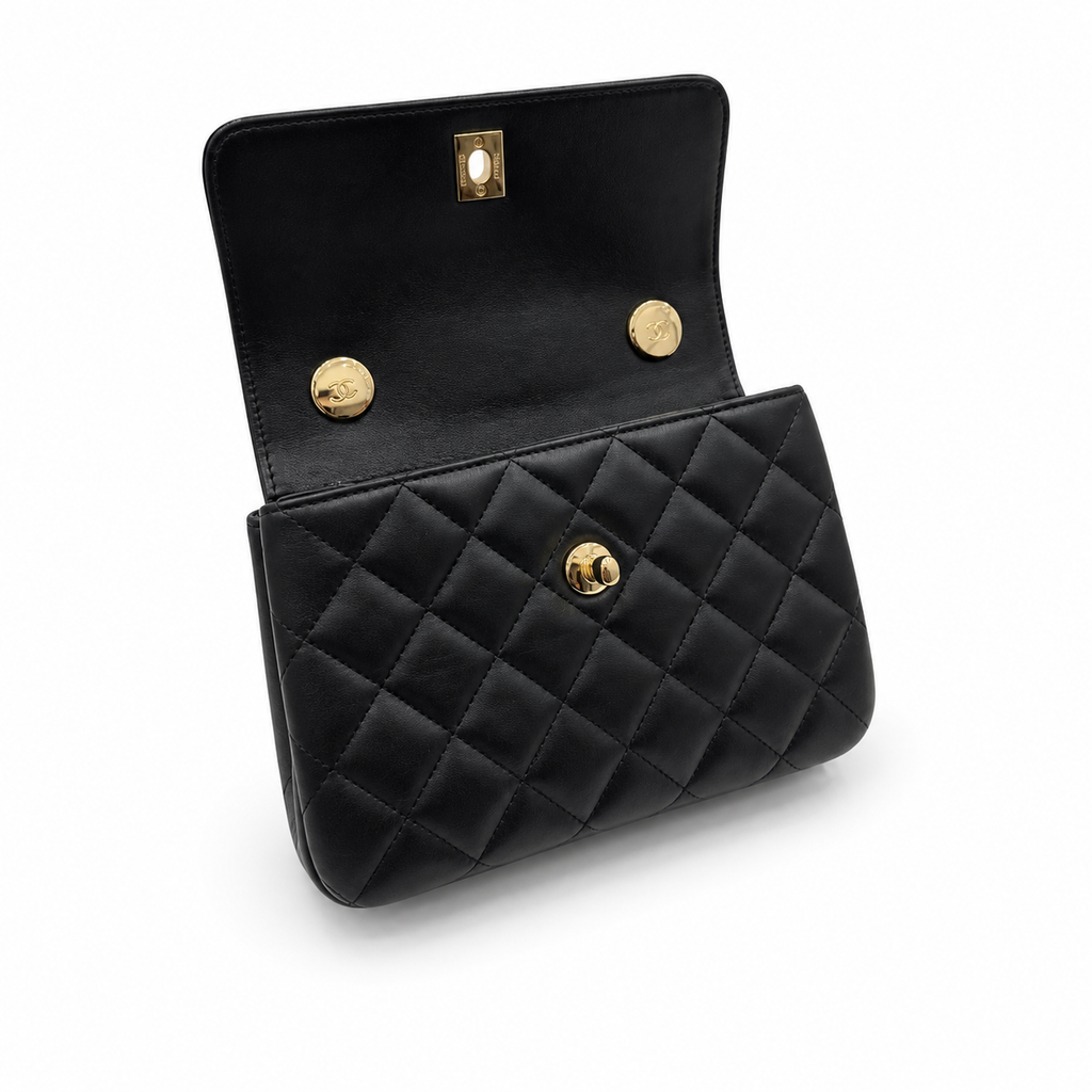 Chanel Trendy CC Small Top Handle Flap Bag Black Lambskin Gold