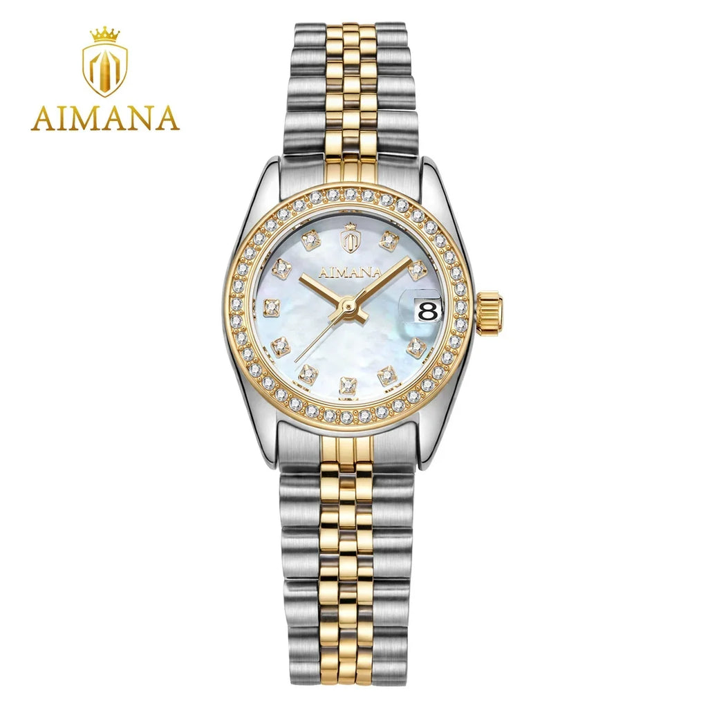 Aimana — Two-Tone Steel & Gold, Diamond Bezel, White MOP Dial & Jubilee Bracelet, Women