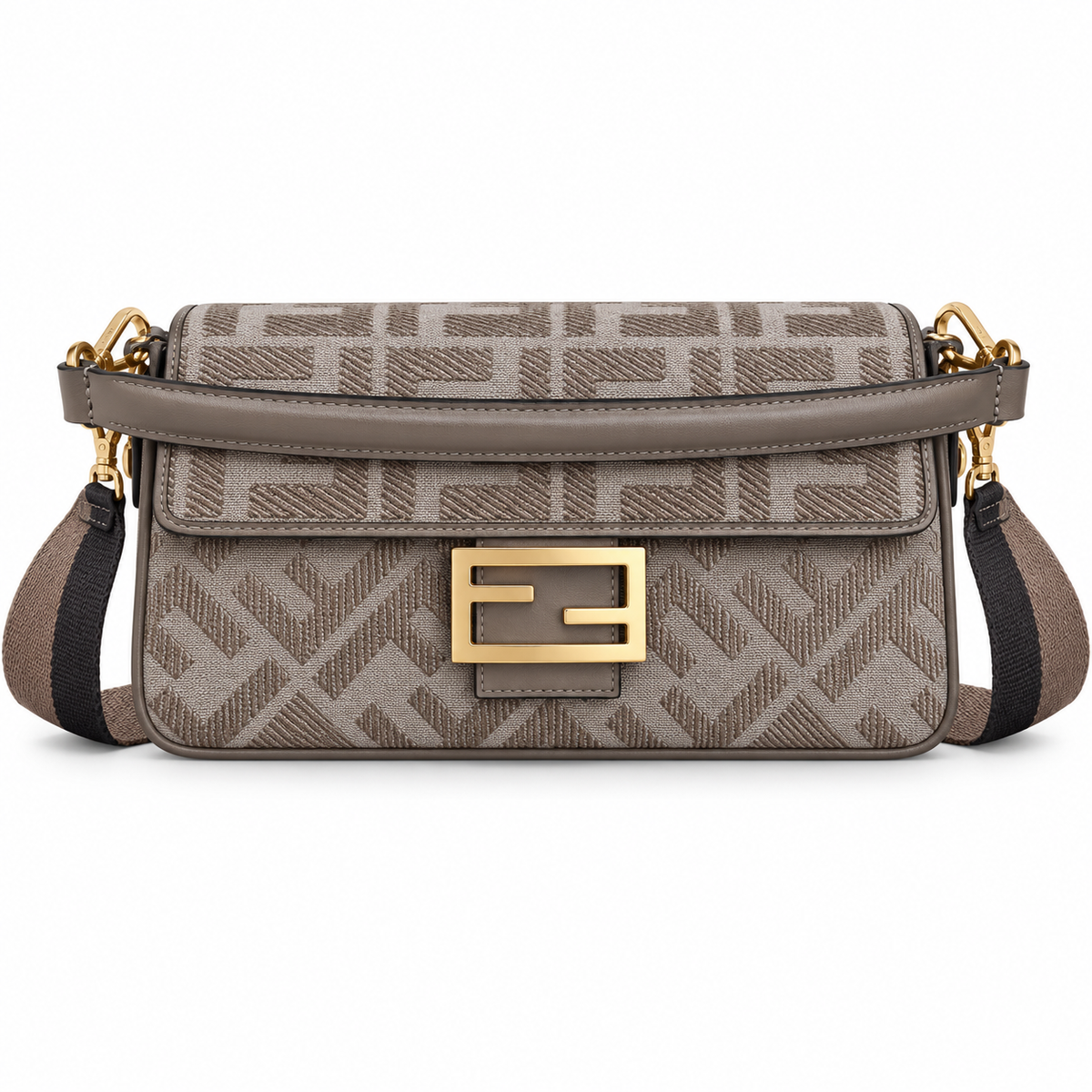 Fendi FF Shoulder Bag – Jacquard Canvas & Leather Trim, Flap Closure, 26cm