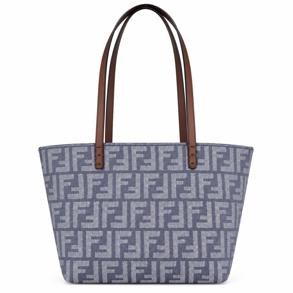 Fendi FF Medium Tote Bag – Jacquard Canvas & Leather Handles, Open Top, 19.5cm