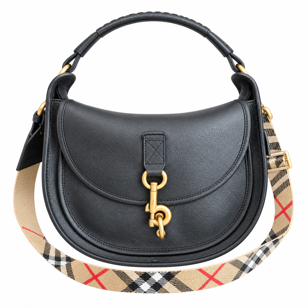 Burberry Noir Saddle Bag with Signature Check Strap